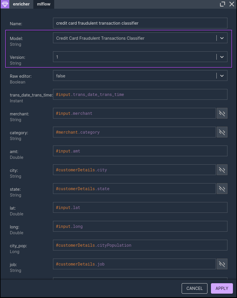 MLflow enricher in a fraud detection scenario MLflow enricher in a fraud detection scenario