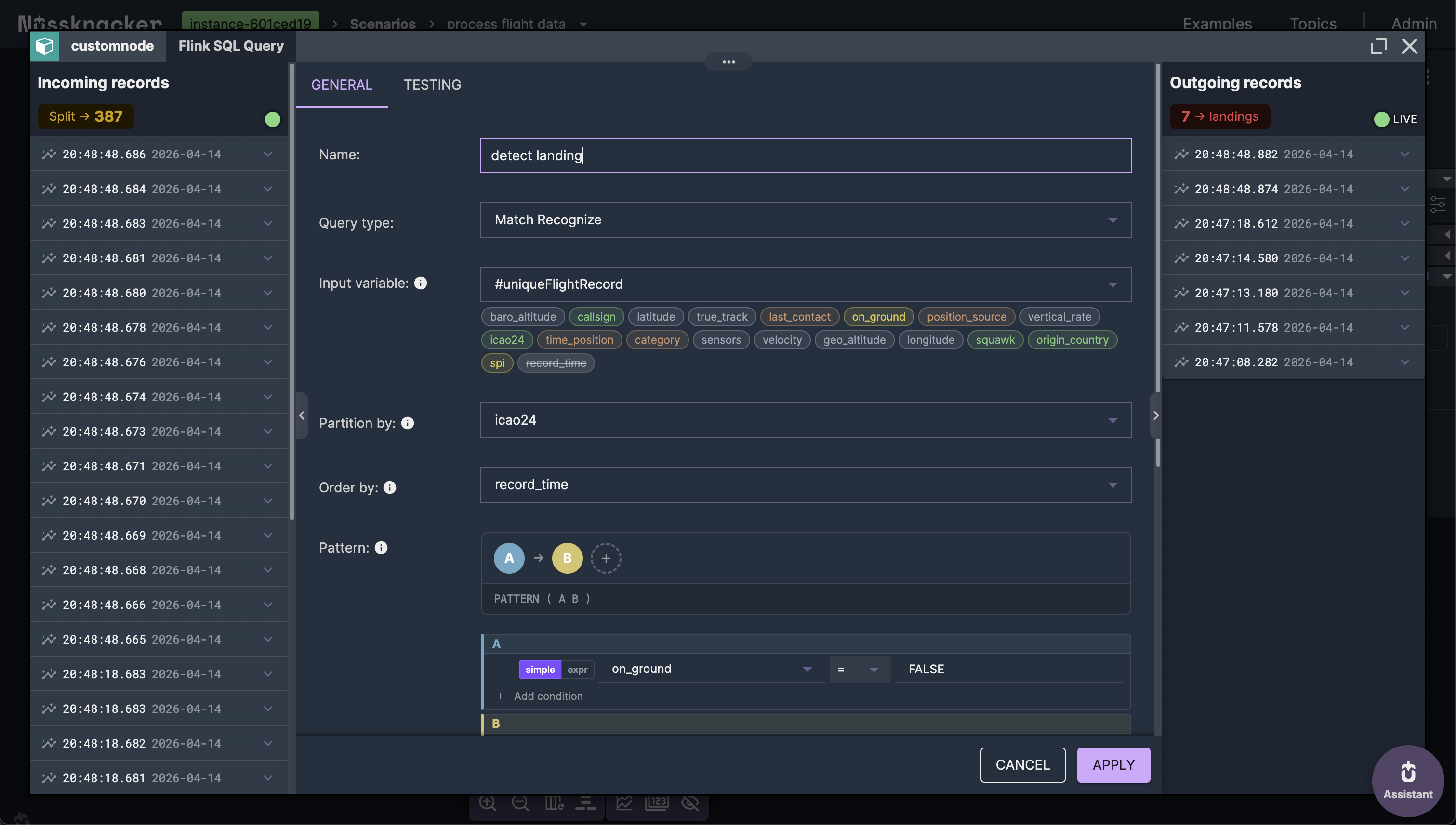Landing detection node while deployed with live records