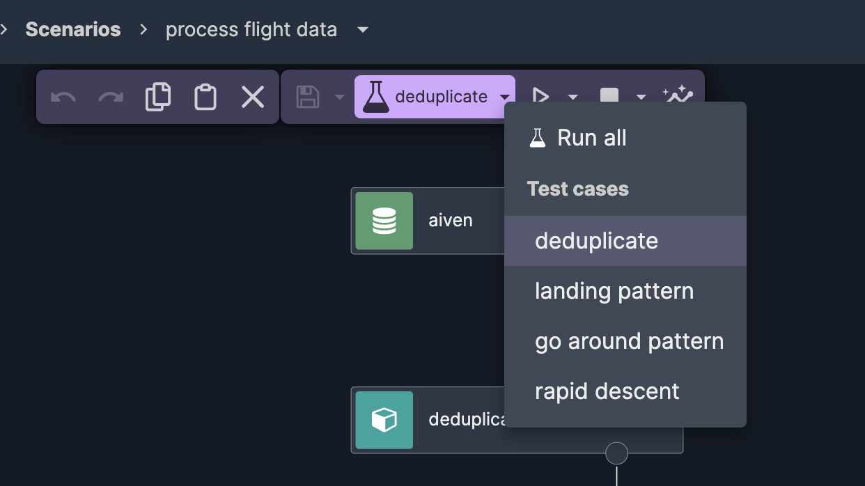 Test cases dropdown showing all test cases